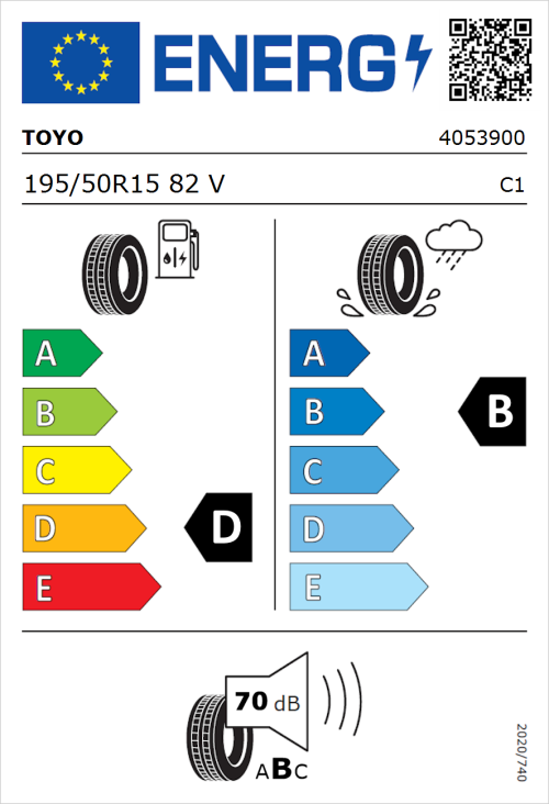 Tyre Label for Toyo Proxes TR1 195/50R15 82V