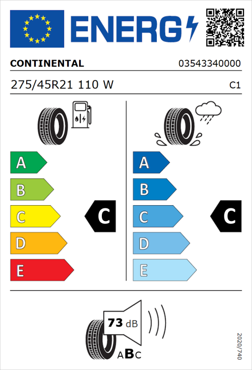 Tyre Label for Continental ContiCrossContact LX Sport 275/45R21 110W