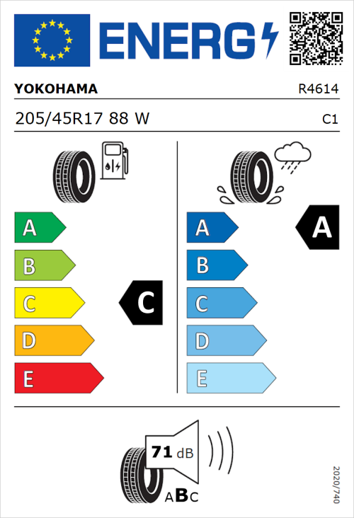 Tyre Label for Yokohama Bluearth-GT AE51 205/45R17 88W