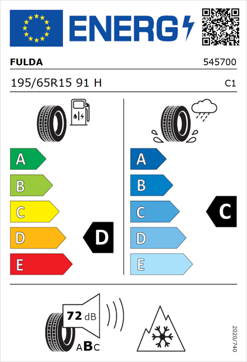 Tyre Label for Fulda MultiControl 195/65R15 91H