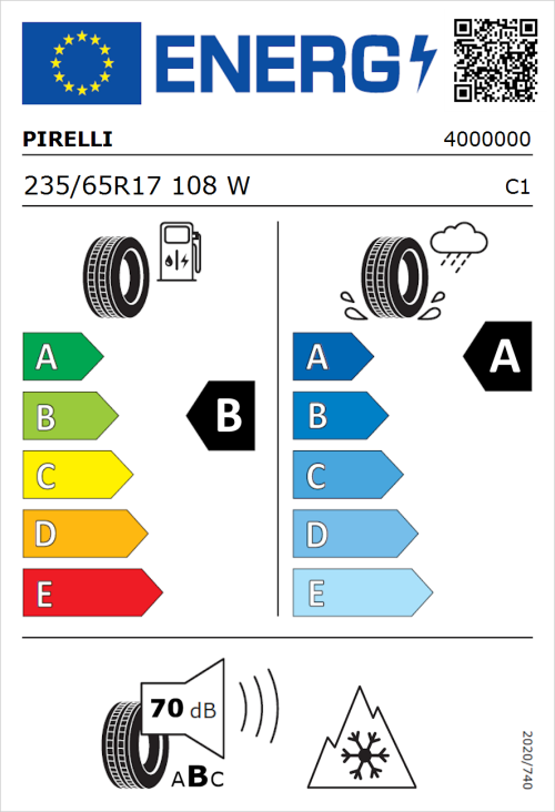 Tyre Label for Pirelli Scorpion All Season SF2 235/65R17 108W