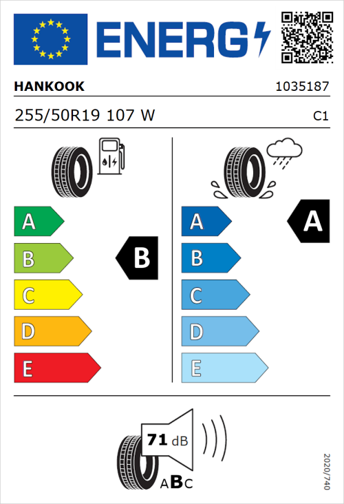 Tyre Label for Hankook Ventus Evo (K137A) 255/50R19 107W