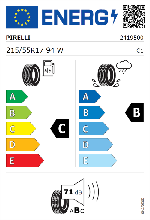 Tyre Label for Pirelli Cinturato P7 (Seal) 215/55R17 94W