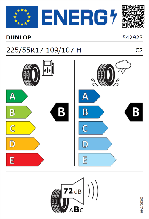 Tyre Label for Dunlop Econodrive 225/55R17 109/107H